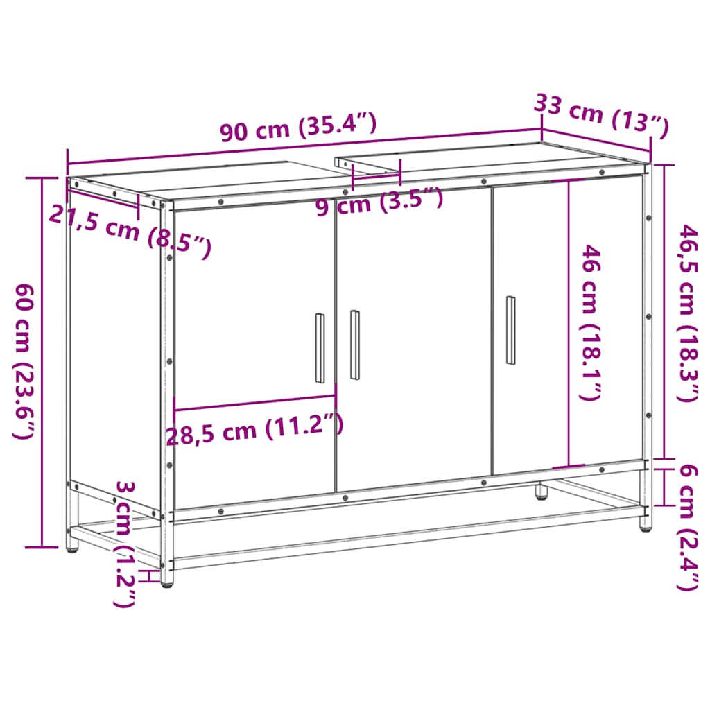 vidaXL Wastafelkast 90x33x60 cm bewerkt hout sonoma eikenkleurig - Aashly
