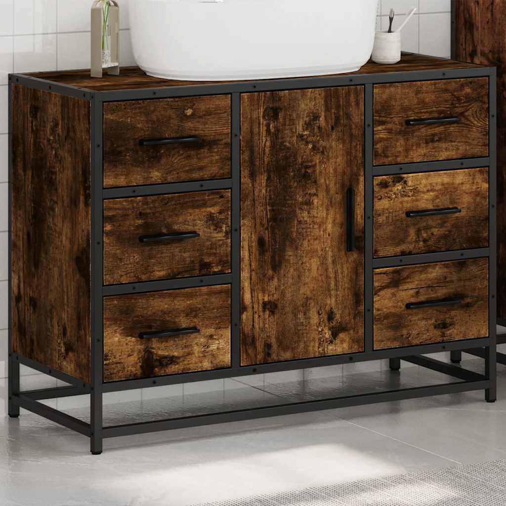vidaXL Wastafelkast 80x33x60 cm bewerkt hout gerookt eikenkleurig