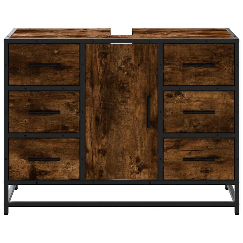 vidaXL Wastafelkast 80x33x60 cm bewerkt hout gerookt eikenkleurig