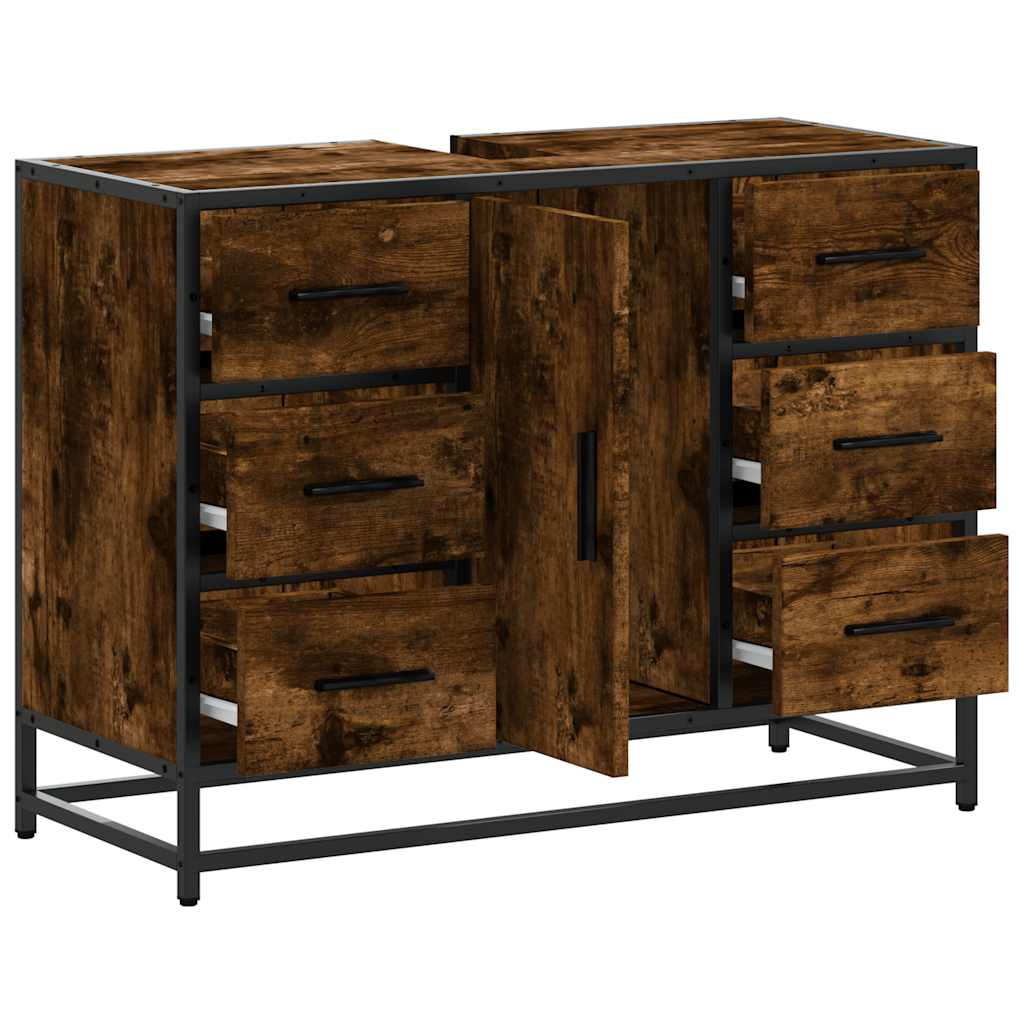 vidaXL Wastafelkast 80x33x60 cm bewerkt hout gerookt eikenkleurig
