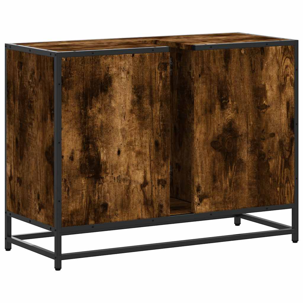 vidaXL Wastafelkast 80x33x60 cm bewerkt hout gerookt eikenkleurig