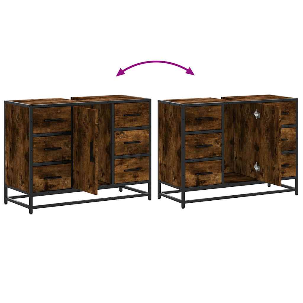 vidaXL Wastafelkast 80x33x60 cm bewerkt hout gerookt eikenkleurig