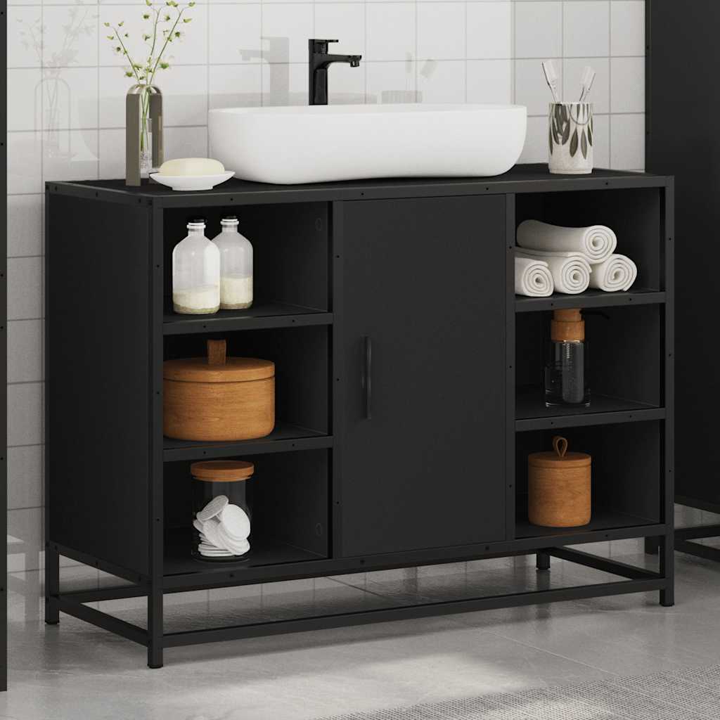 vidaXL Wastafelkast 80x33x60 cm bewerkt hout bruin eikenkleurig - Aashly