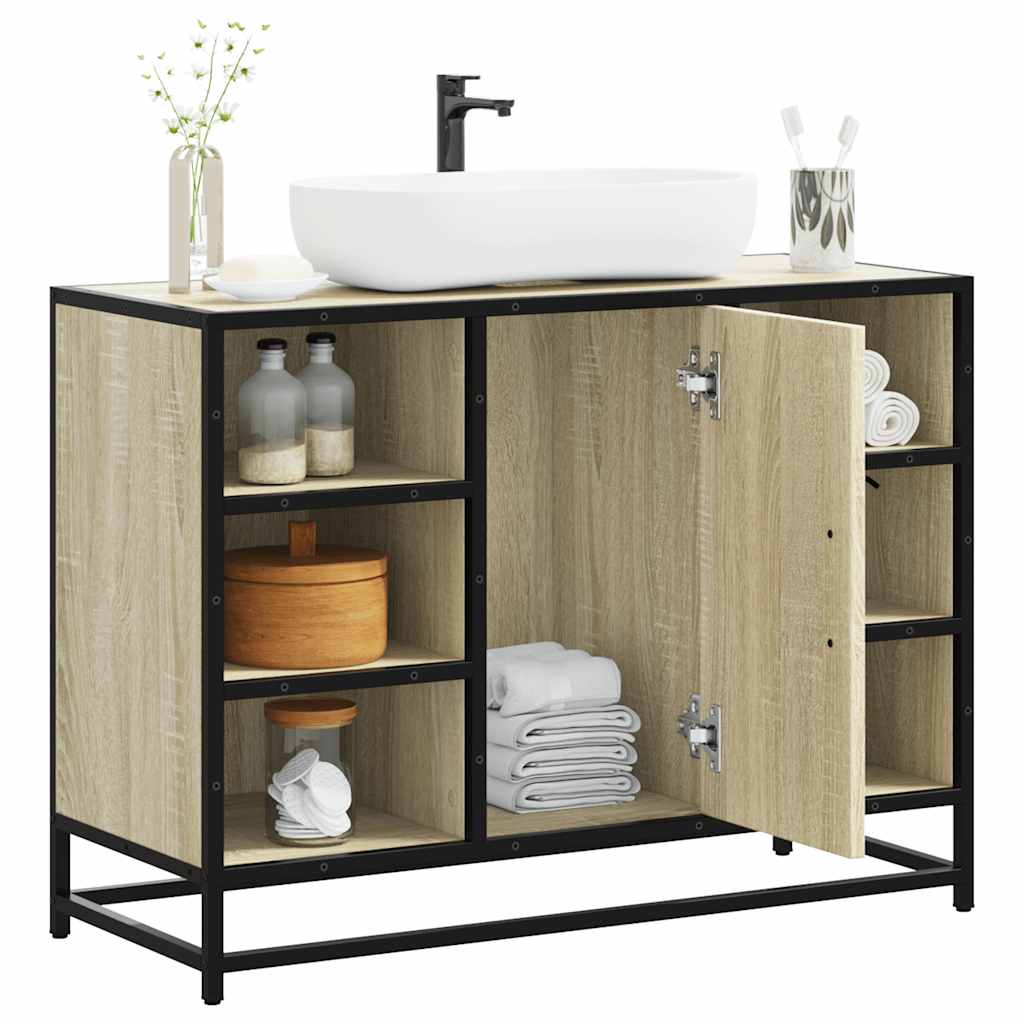 vidaXL Wastafelkast 80x33x60 cm bewerkt hout bruin eikenkleurig - Aashly