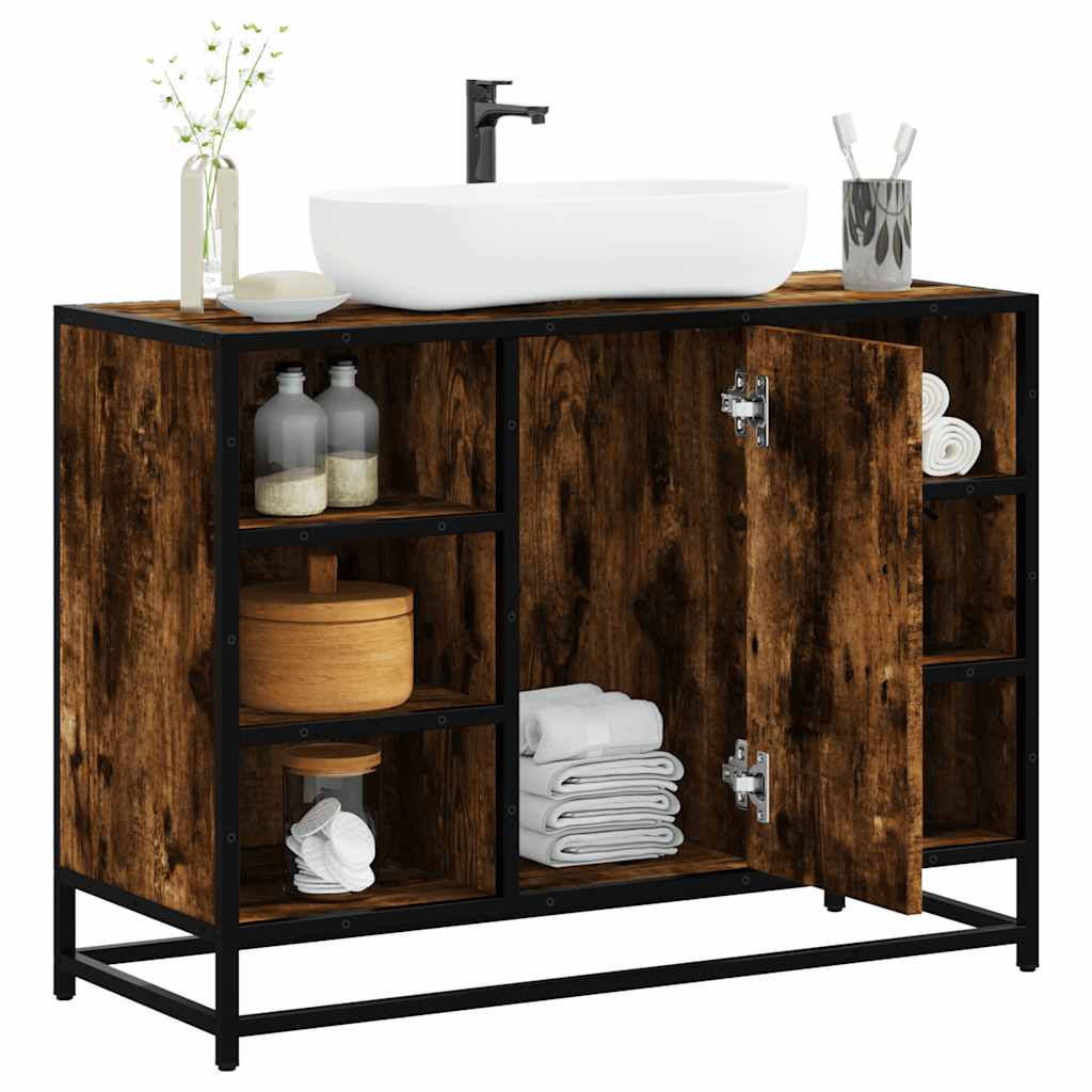 vidaXL Wastafelkast 80x33x60 cm bewerkt hout bruin eikenkleurig - Aashly