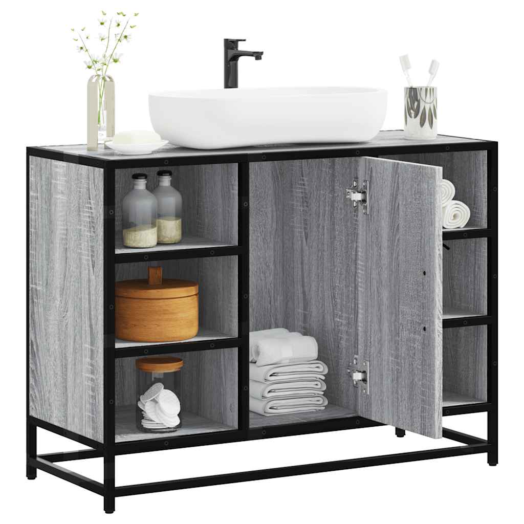 vidaXL Wastafelkast 80x33x60 cm bewerkt hout bruin eikenkleurig - Aashly