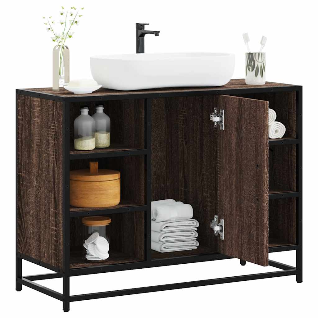 vidaXL Wastafelkast 80x33x60 cm bewerkt hout bruin eikenkleurig - Aashly