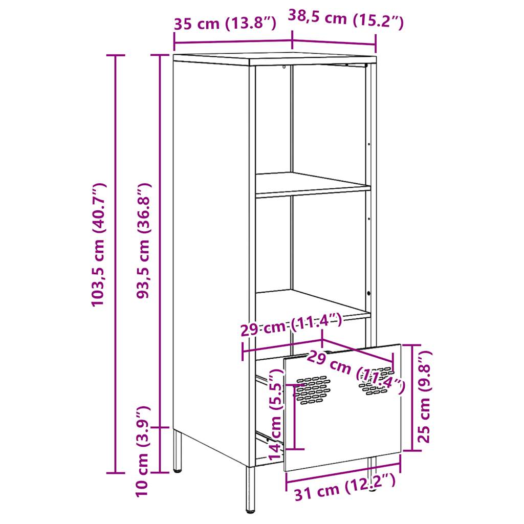 vidaXL Hoge kast 68x39x103,5 cm staal mosterdgeel - Aashly