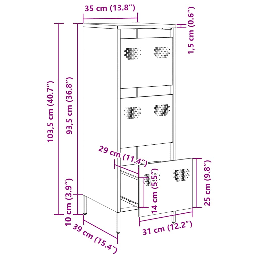 vidaXL Hoge kast 39x35x103,5 cm staal mosterdgeel - Aashly
