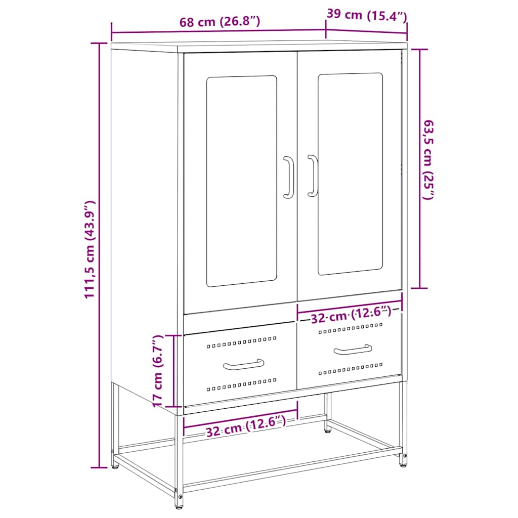 vidaXL Hoge kast 68x39x111,5 cm staal roze - Aashly