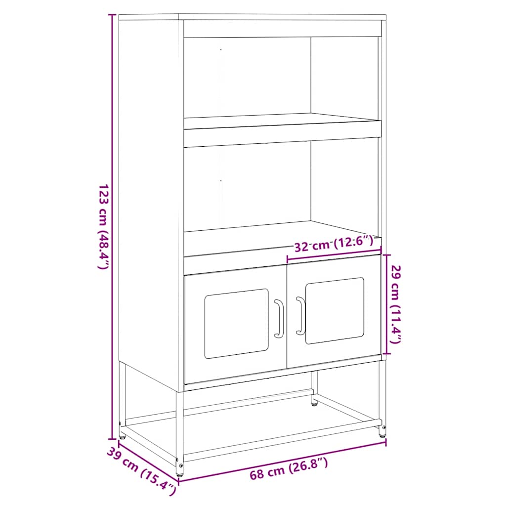 vidaXL Hoge kast 68x39x123 cm staal zwart - Aashly