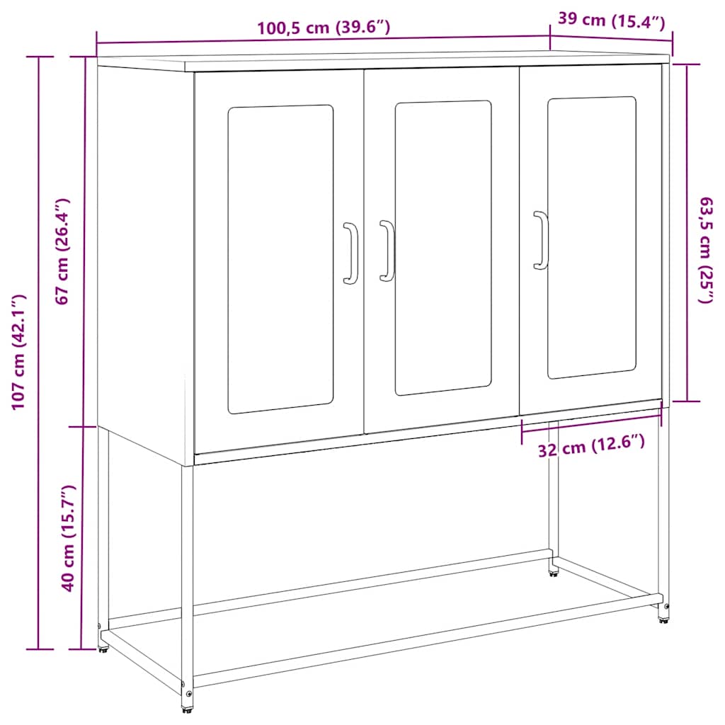 vidaXL Dressoir 100,5x39x107 cm koudgewalst staal zwart - Aashly