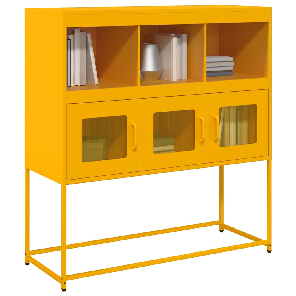 vidaXL Dressoir 100,5x39x107 cm koudgewalst staal mosterdgeel - Aashly
