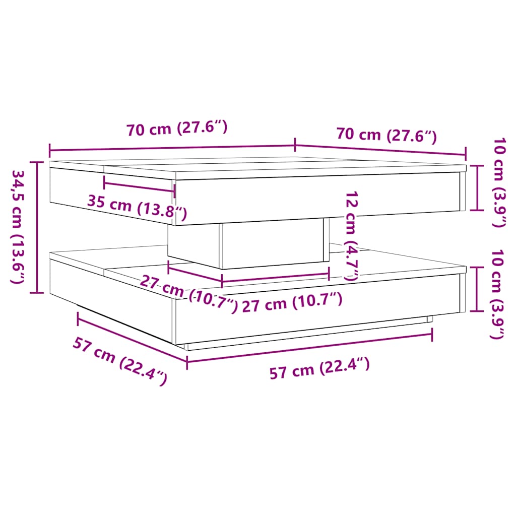 vidaXL Salontafel 360 graden draaibaar 70x70x34,5 cm zwart - Aashly