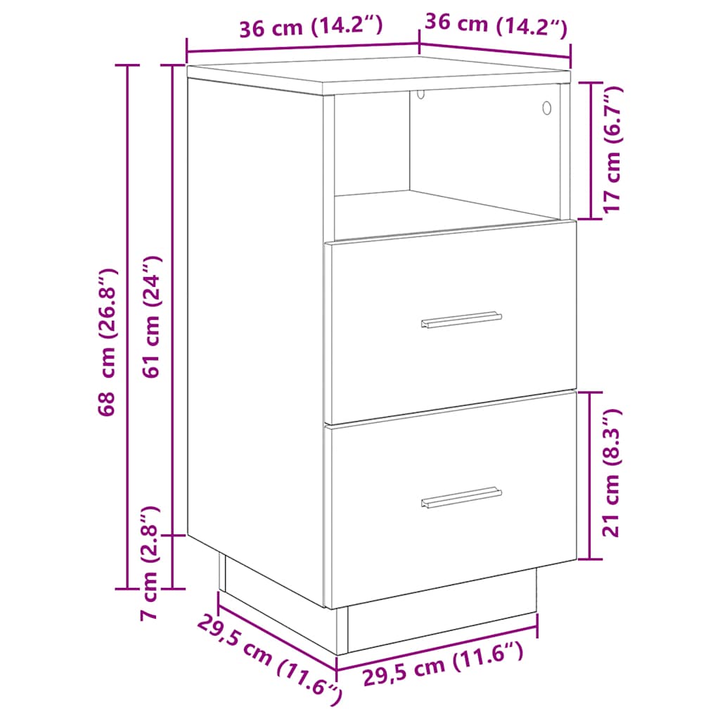 vidaXL Nachtkastjes 2 st met 2 lades 36x36x68 cm bruin eikenkleurig - Aashly