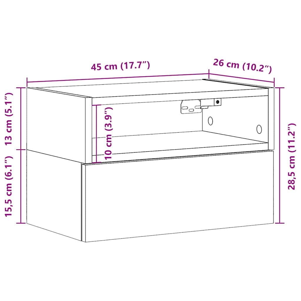 vidaXL Nachtkastjes 2 st wandgemonteerd 45x26x28,5cm sonoma eikenkleur - Aashly