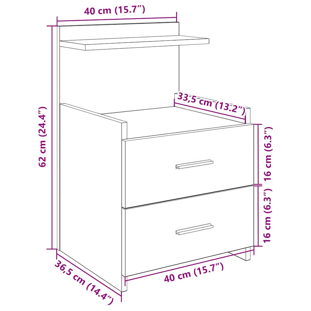 vidaXL Nachtkastjes 2 st met 2 lades 40x36,5x62 cm grijs sonoma eiken - Aashly