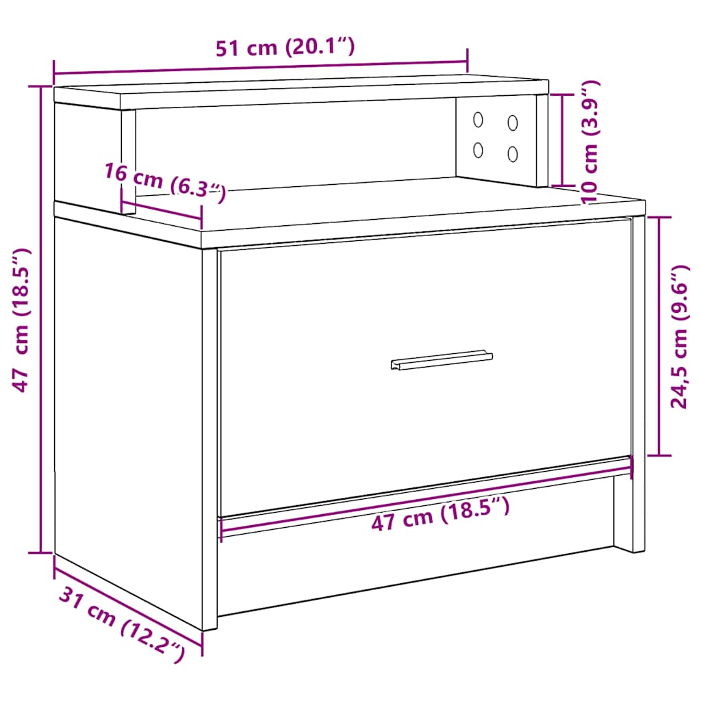 vidaXL Nachtkastje met lade 51x31x47 cm betongrijs - Aashly