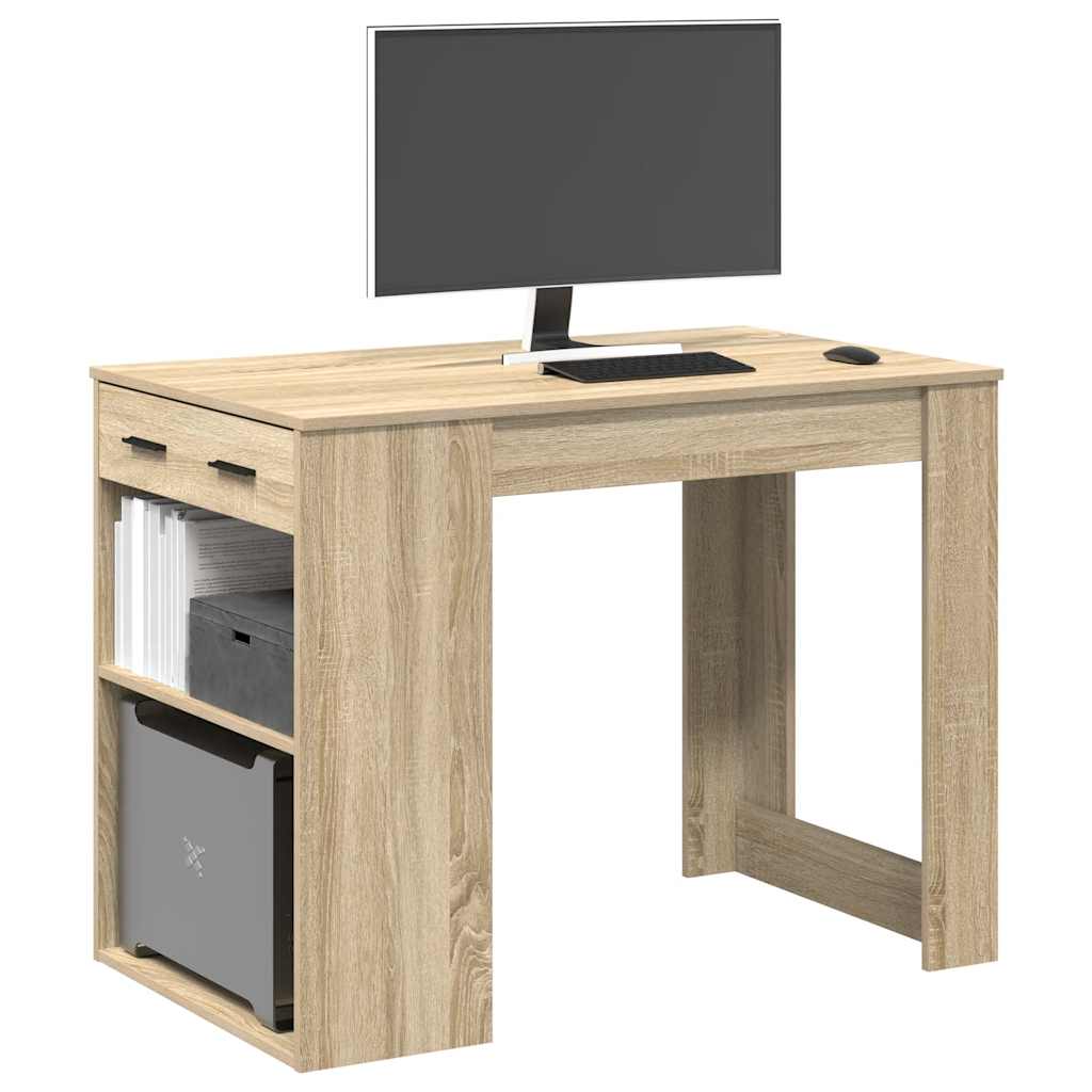 vidaXL Bureau met lade&plank 102x62x77,5 cm bewerkt hout sonoma eiken - Aashly
