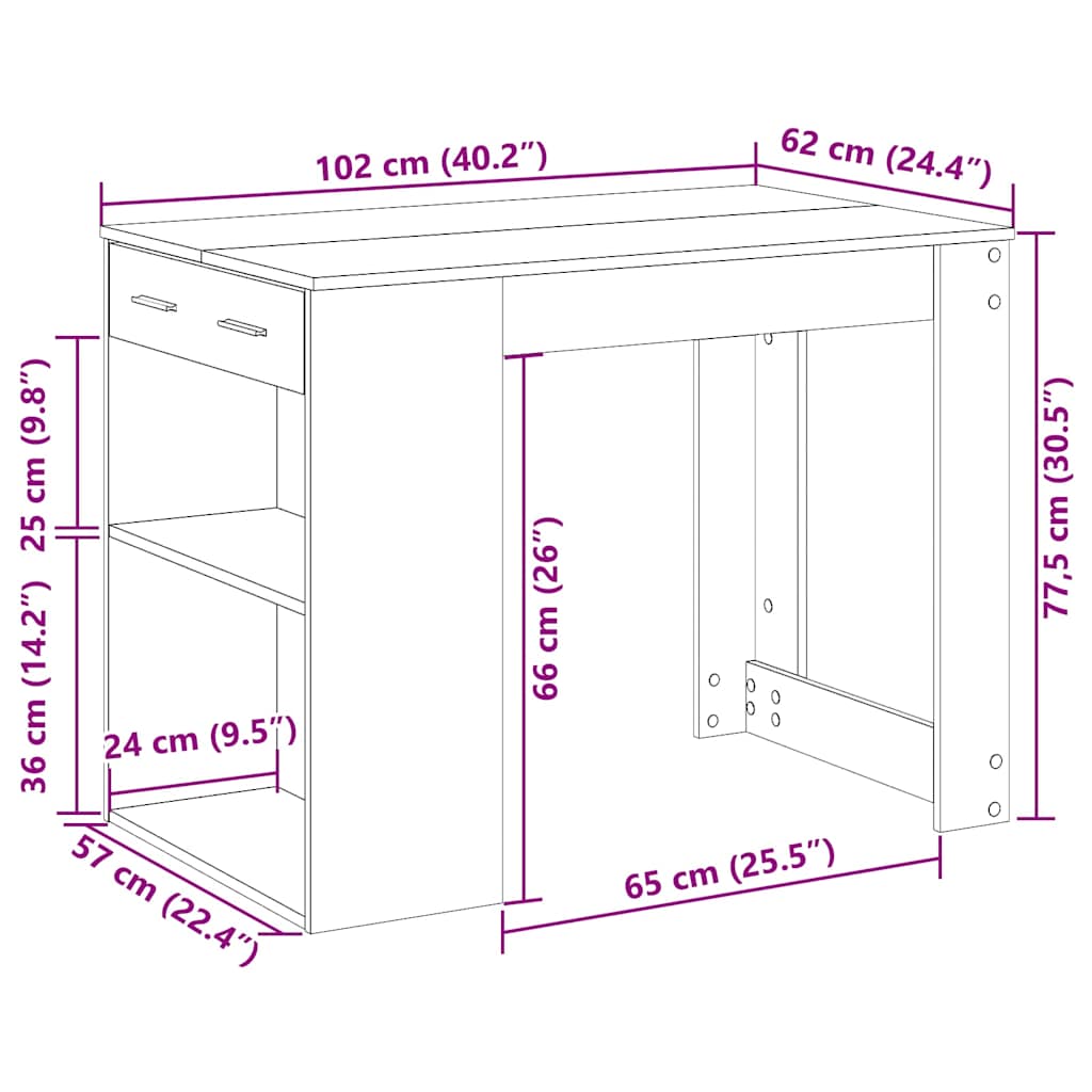 vidaXL Bureau met lade&plank 102x62x77,5 cm bewerkt hout sonoma eiken - Aashly