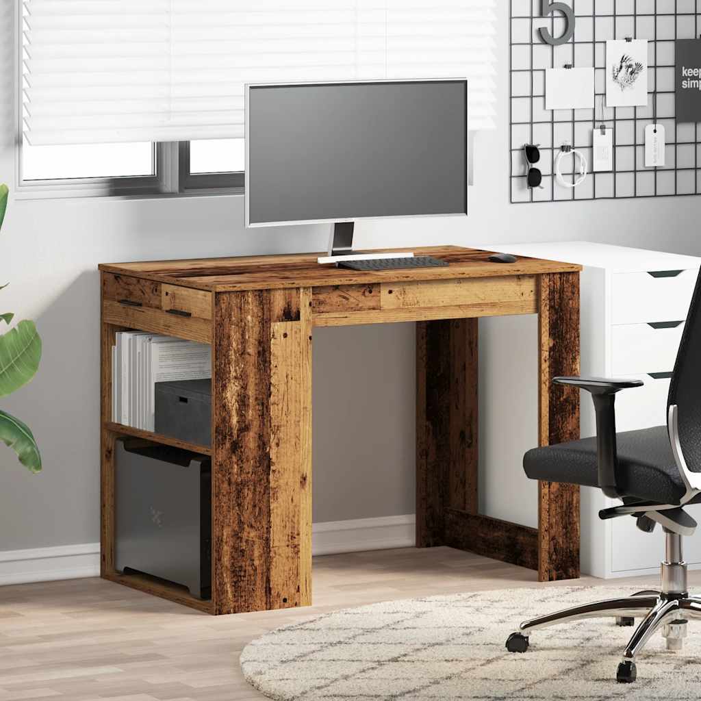 vidaXL Bureau met lade&plank 102x62x77,5 cm bewerkt hout sonoma eiken - Aashly