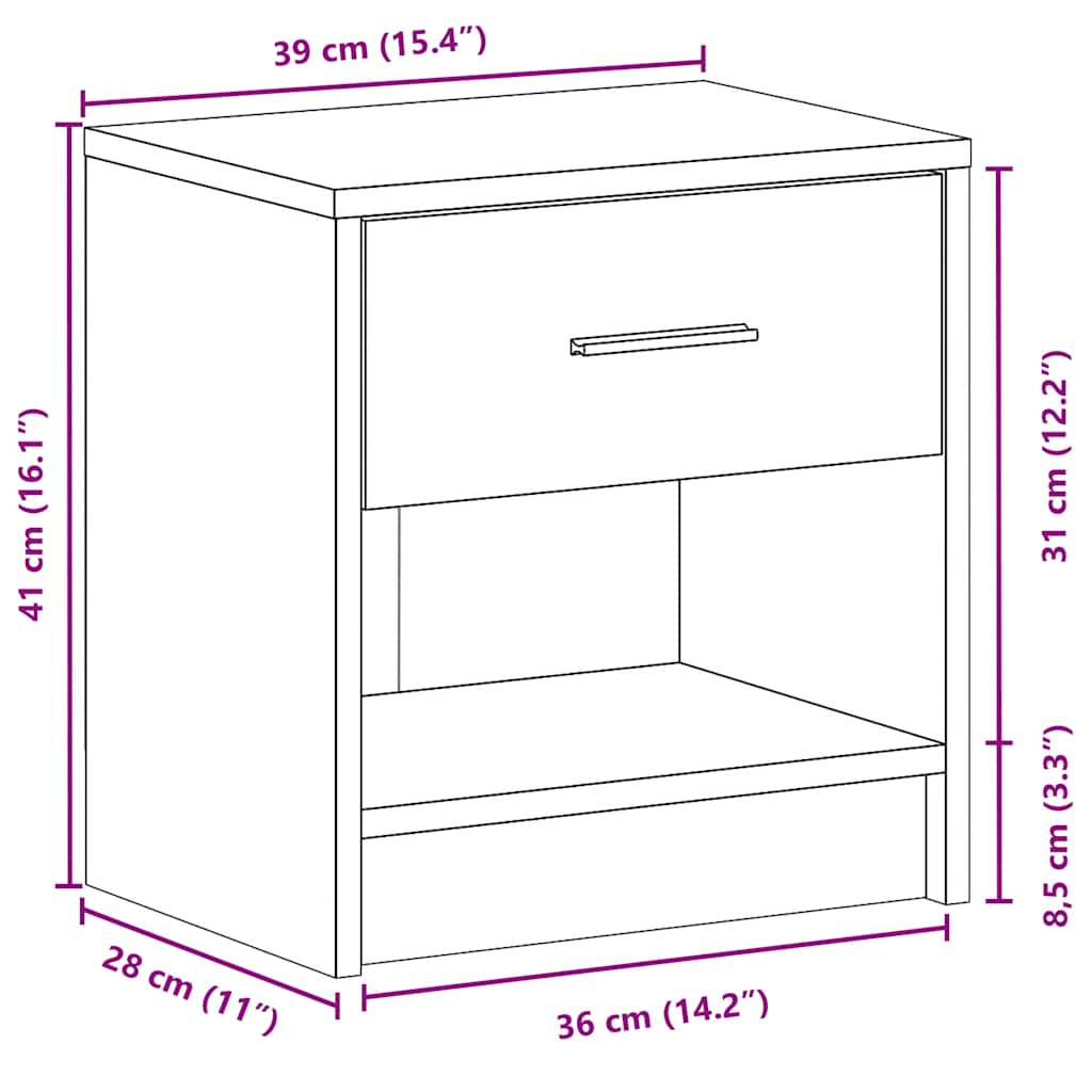 vidaXL Nachtkastje met lade 39x28x41 cm artisanaal eikenkleurig - Aashly