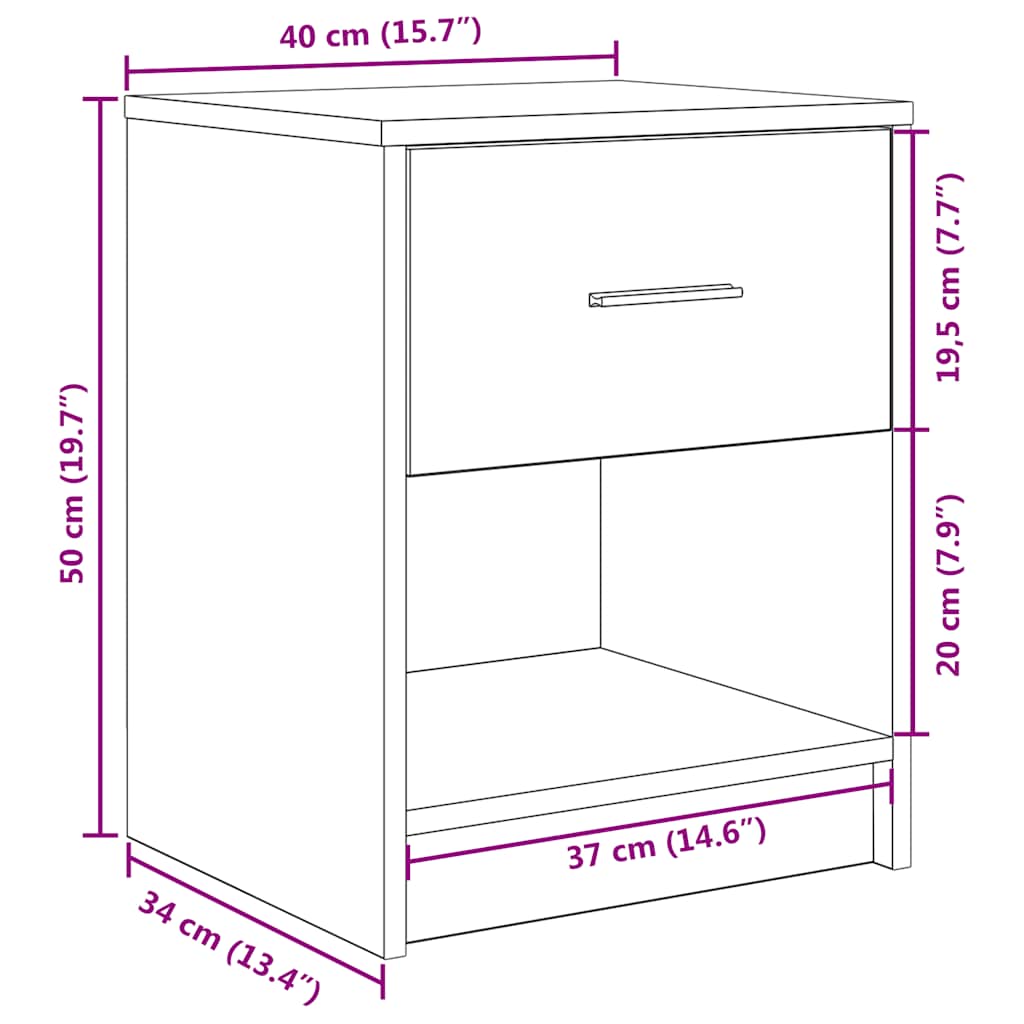 vidaXL Nachtkastje met lade 40x34x50 cm wit - Aashly