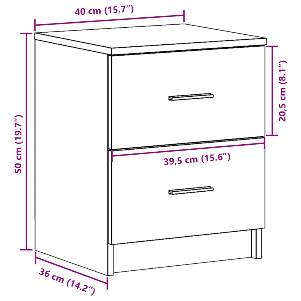 vidaXL Nachtkastjes 2 st met 2 lades 40x36x50 cm betongrijs - Aashly