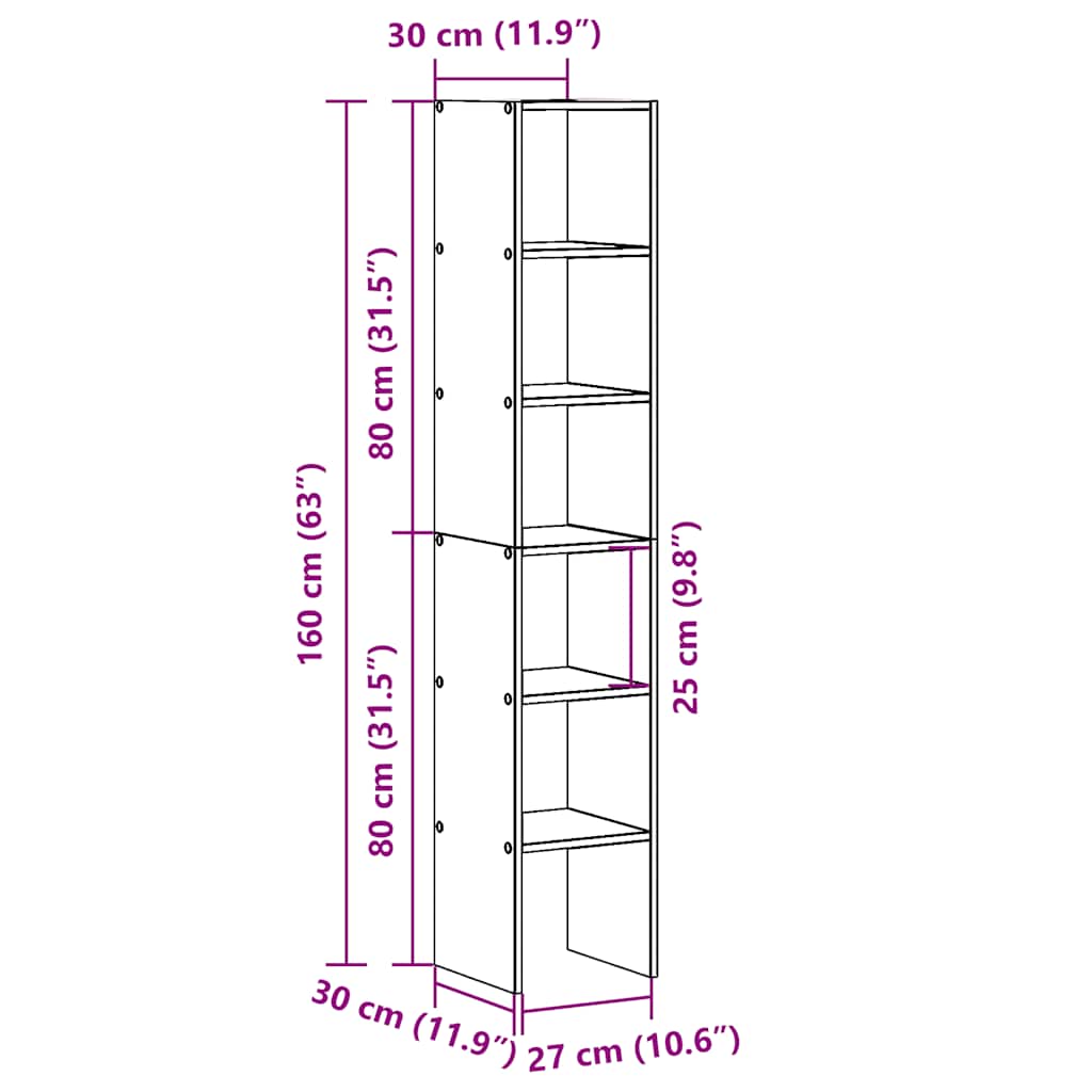 vidaXL Boekenkasten 2st stapelbaar 30x30x80cm bewerkt hout bruin eiken - Aashly