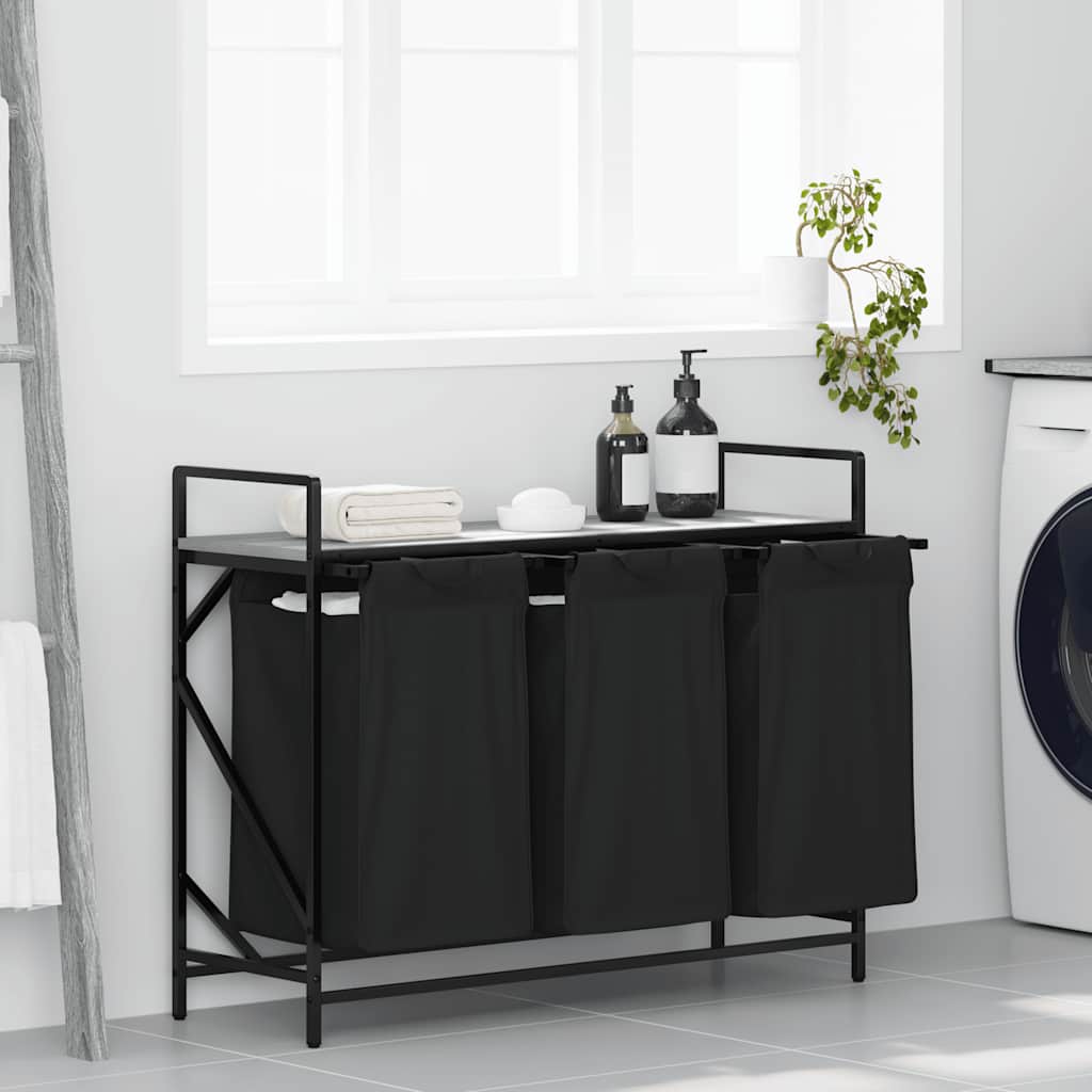 vidaXL Wasmand 2 vakken met plank zwart eikenkleurig - Aashly