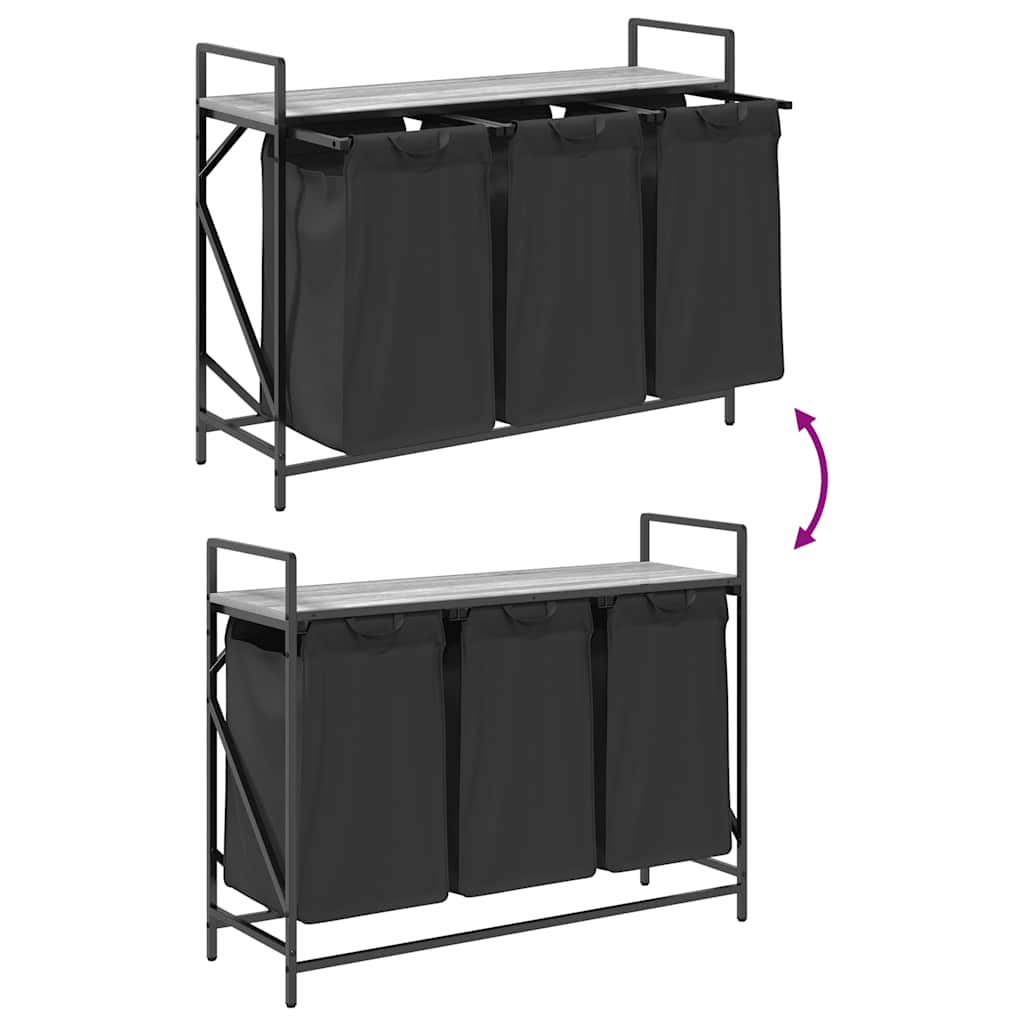 vidaXL Wasmand 2 vakken met plank zwart eikenkleurig - Aashly