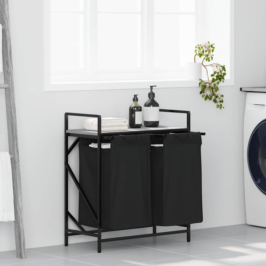 vidaXL Wasmand 2 vakken met plank zwart eikenkleurig - Aashly