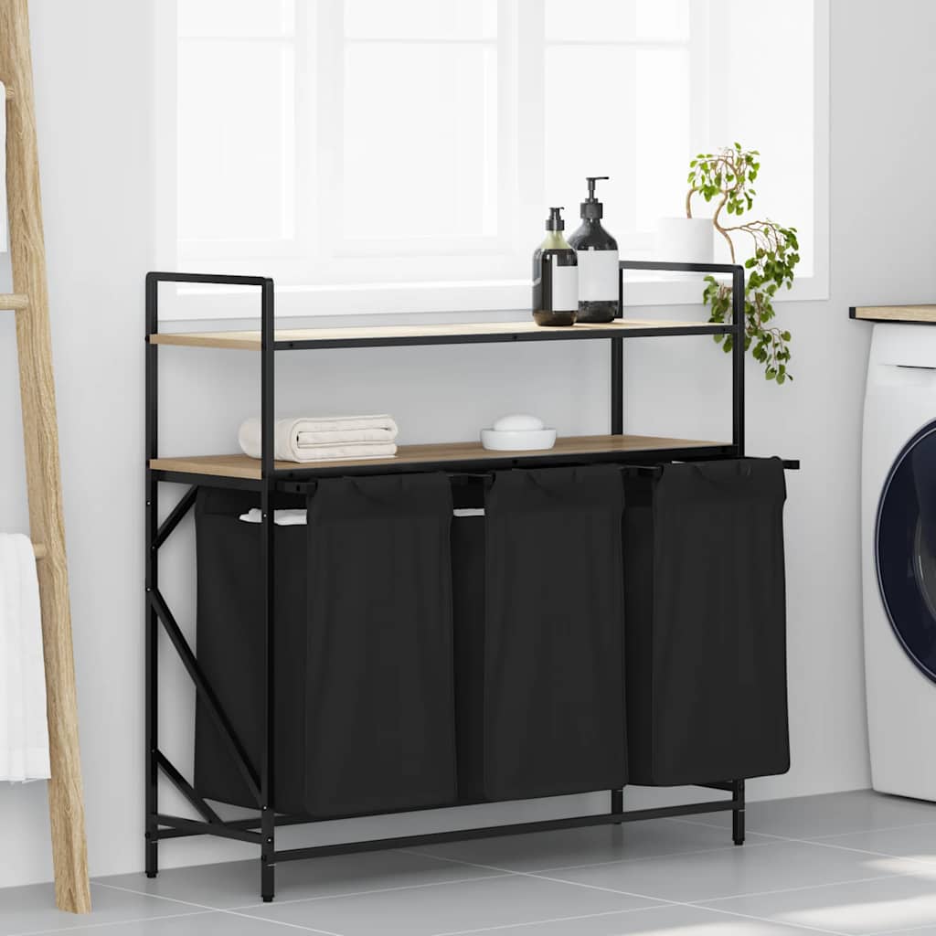 vidaXL Wasmand 3 vakken met planken bruin eikenkleurig - Aashly