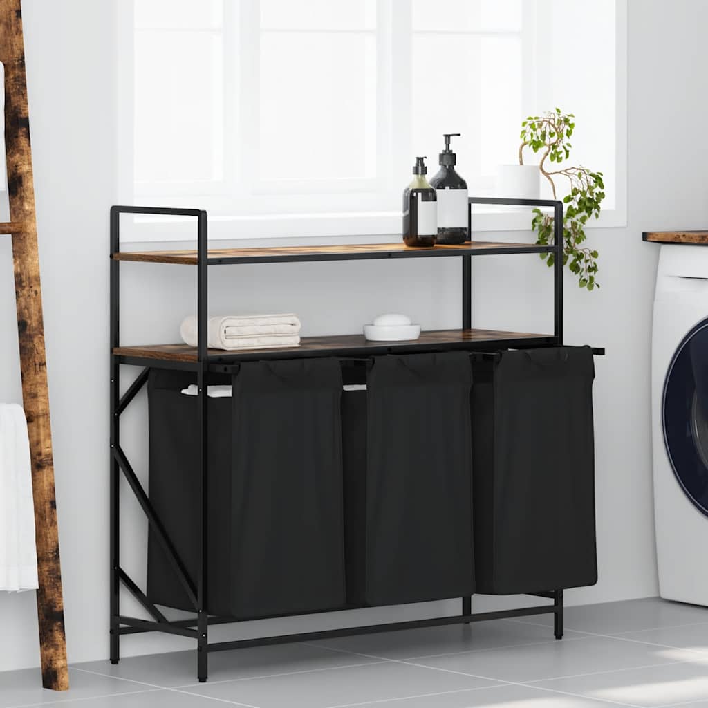 vidaXL Wasmand 3 vakken met planken bruin eikenkleurig - Aashly