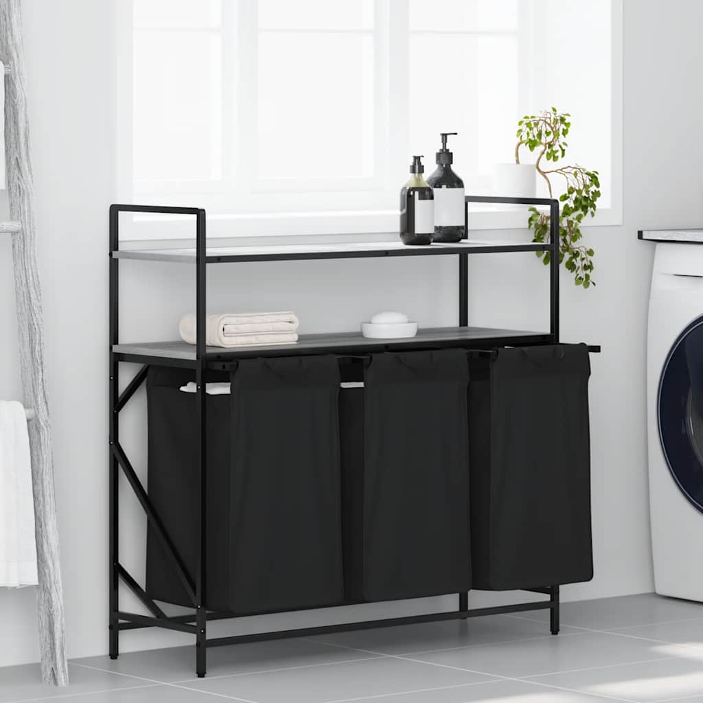 vidaXL Wasmand 3 vakken met planken bruin eikenkleurig - Aashly