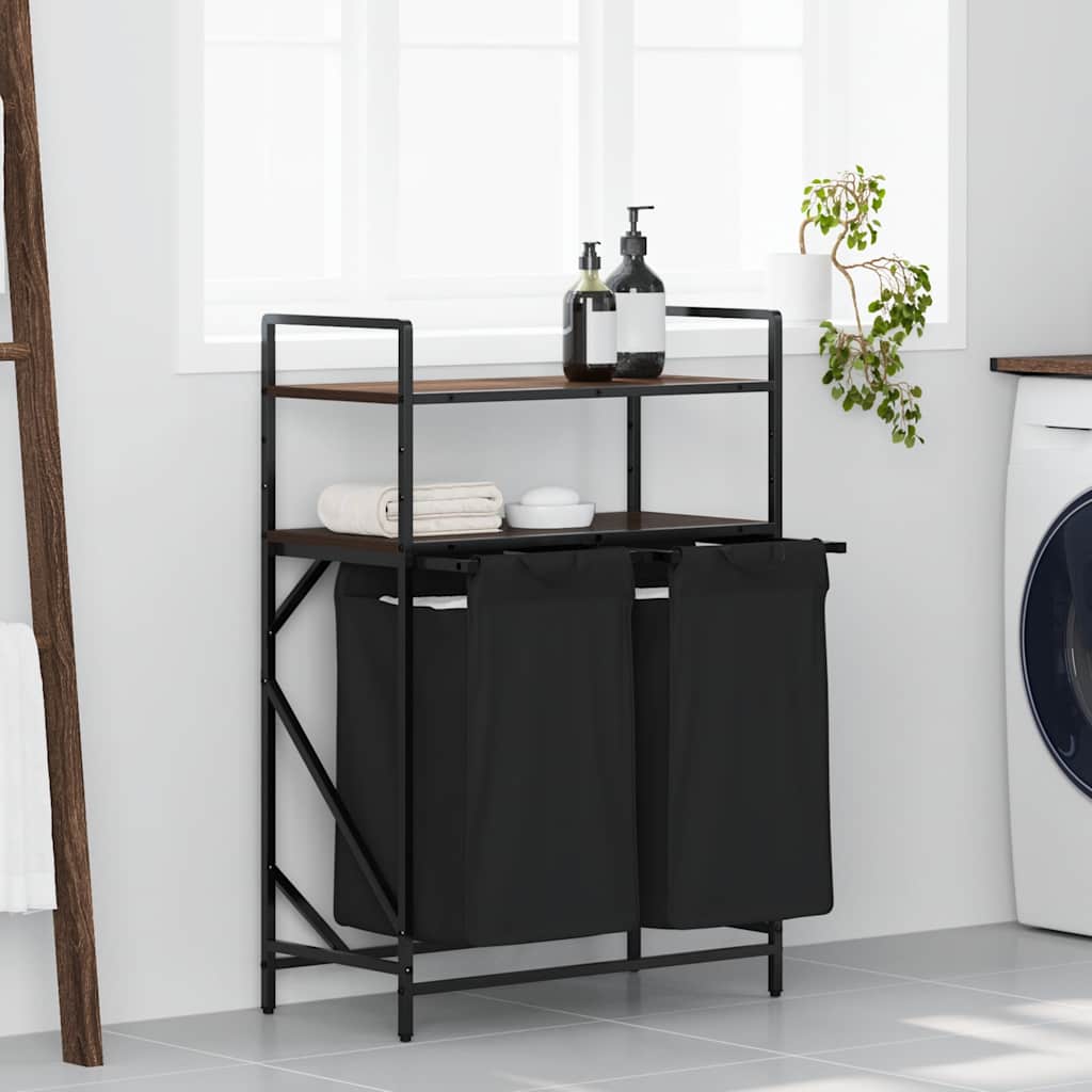 vidaXL Wasmand 3 vakken met planken bruin eikenkleurig - Aashly