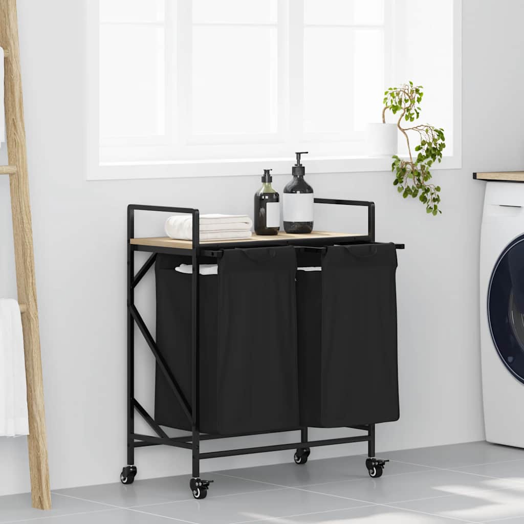 vidaXL Wasmand 2 vakken met planken bruin eikenkleurig - Aashly