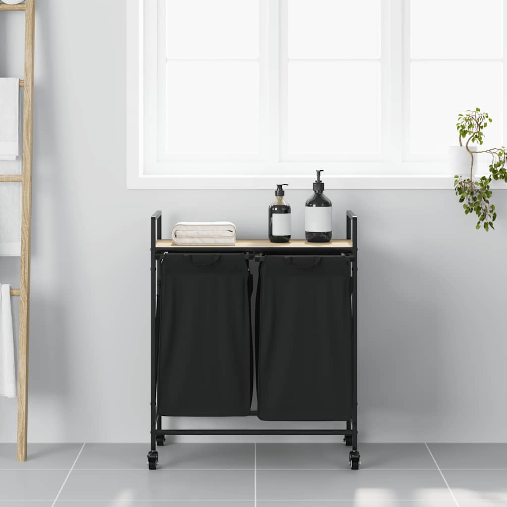 vidaXL Wasmand 2 vakken met planken bruin eikenkleurig - Aashly