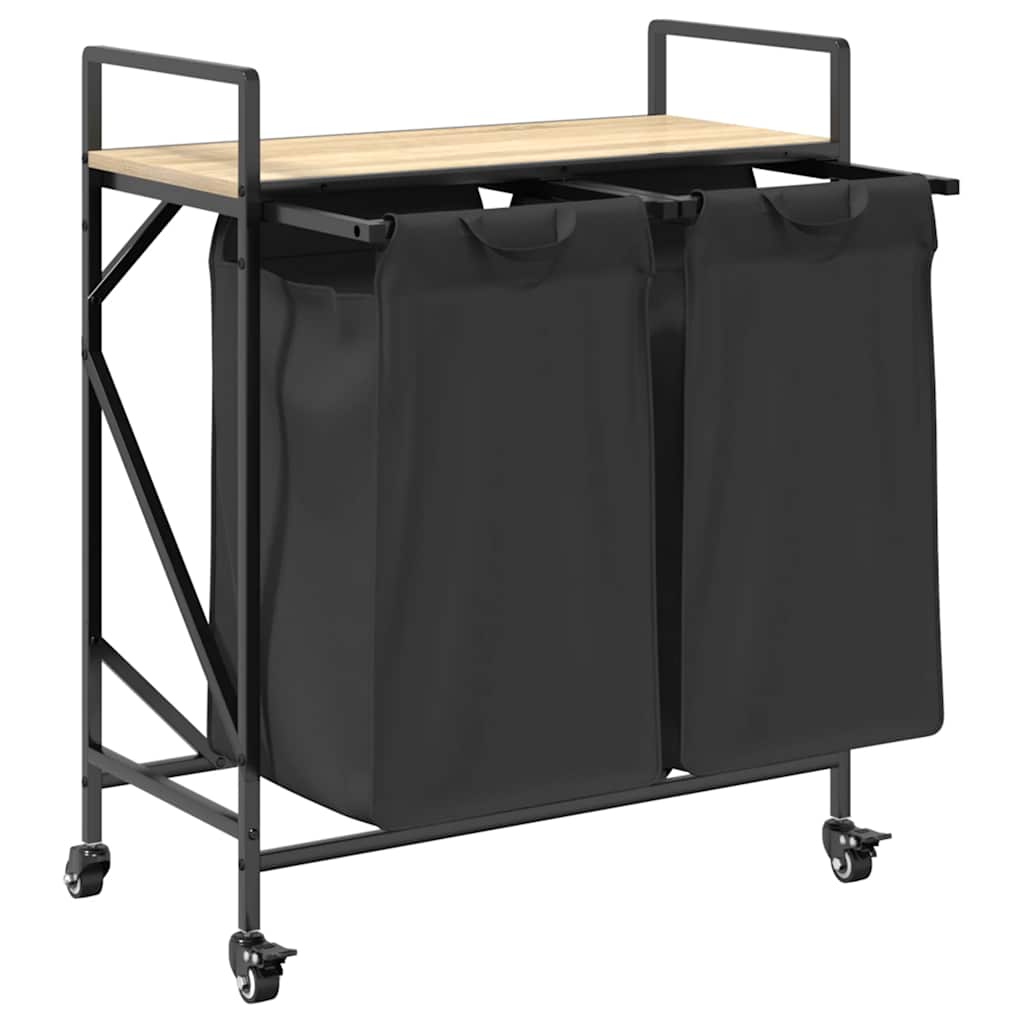 vidaXL Wasmand 2 vakken met planken bruin eikenkleurig - Aashly