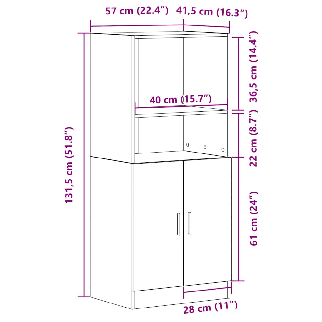 vidaXL Keukenkast 57x41,5x131,5 cm bewerkt hout sonoma eikenkleurig - Aashly