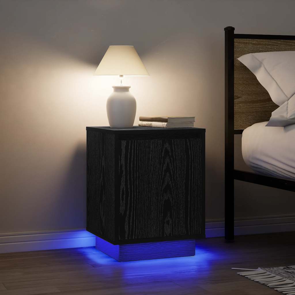 vidaXL Nachtkastje met LED-verlichting 38x34x50 cm bruin eiken - Aashly