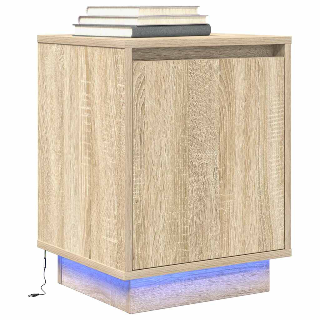 vidaXL Nachtkastje met LED-verlichting 38x34x50 cm bruin eiken - Aashly