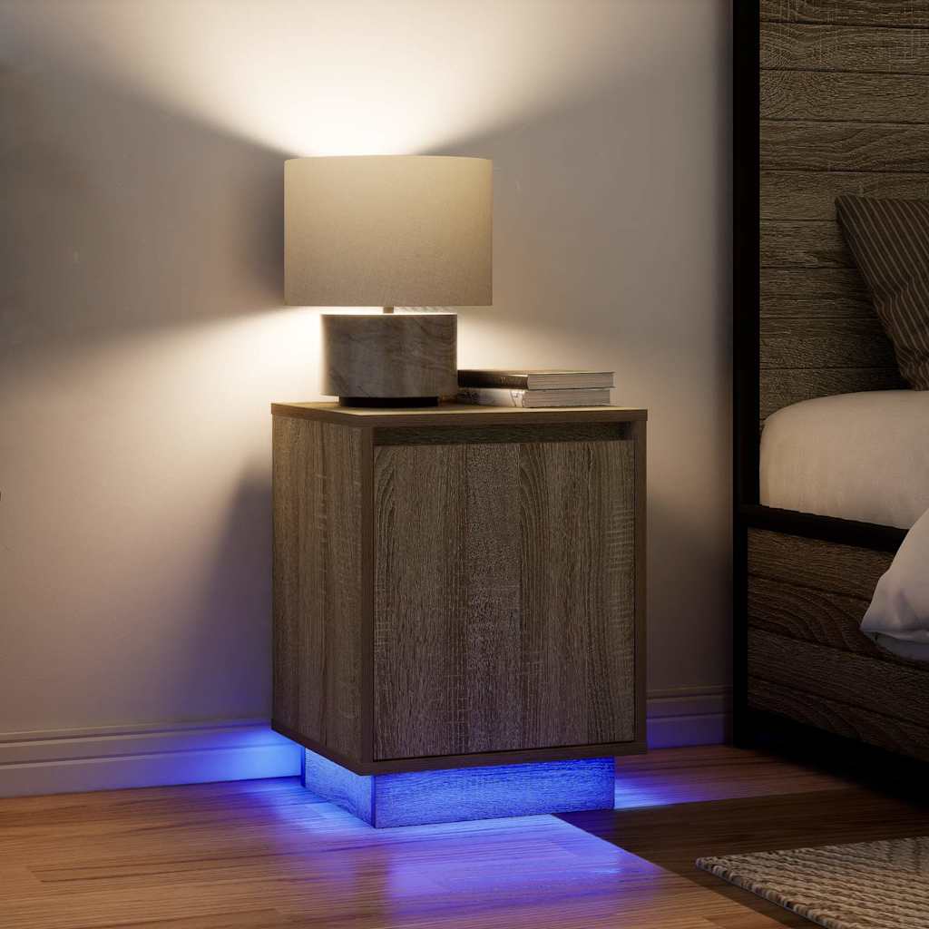 vidaXL Nachtkastje met LED-verlichting 38x34x50 cm bruin eiken - Aashly
