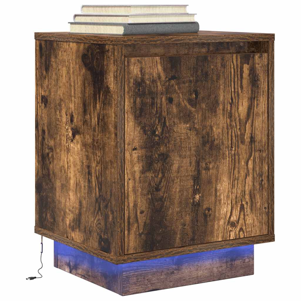 vidaXL Nachtkastje met LED-verlichting 38x34x50 cm bruin eiken - Aashly