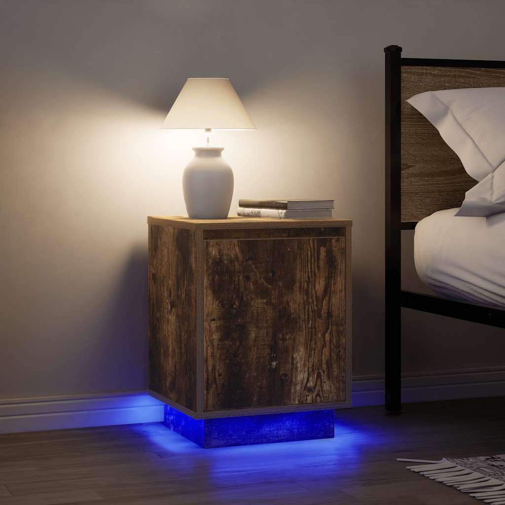 vidaXL Nachtkastje met LED-verlichting 38x34x50 cm bruin eiken - Aashly