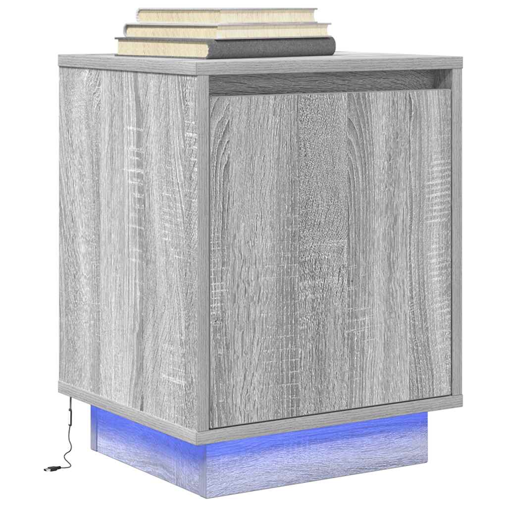vidaXL Nachtkastje met LED-verlichting 38x34x50 cm bruin eiken - Aashly