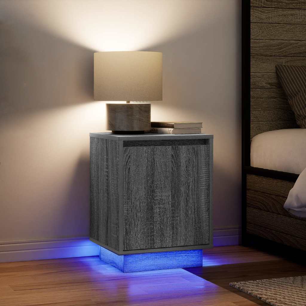vidaXL Nachtkastje met LED-verlichting 38x34x50 cm bruin eiken - Aashly