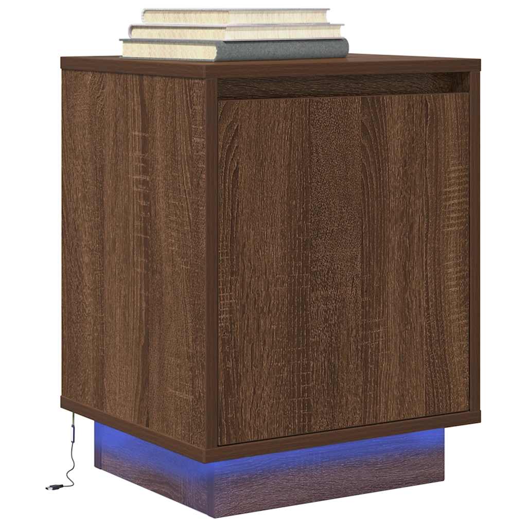 vidaXL Nachtkastje met LED-verlichting 38x34x50 cm bruin eiken - Aashly