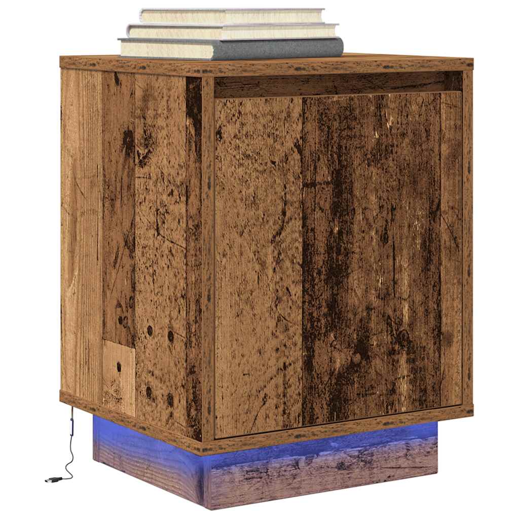 vidaXL Nachtkastje met LED-verlichting 38x34x50 cm bruin eiken - Aashly