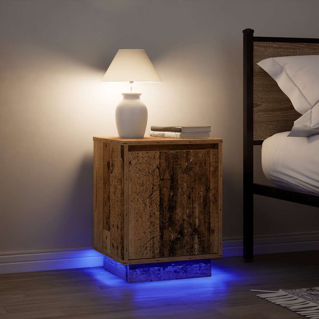 vidaXL Nachtkastje met LED-verlichting 38x34x50 cm bruin eiken - Aashly